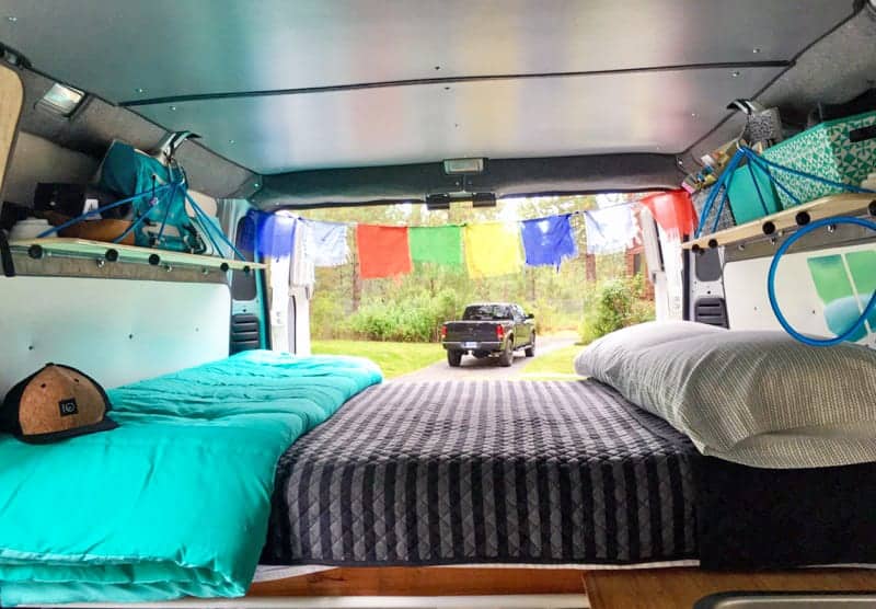 bed inside camper van