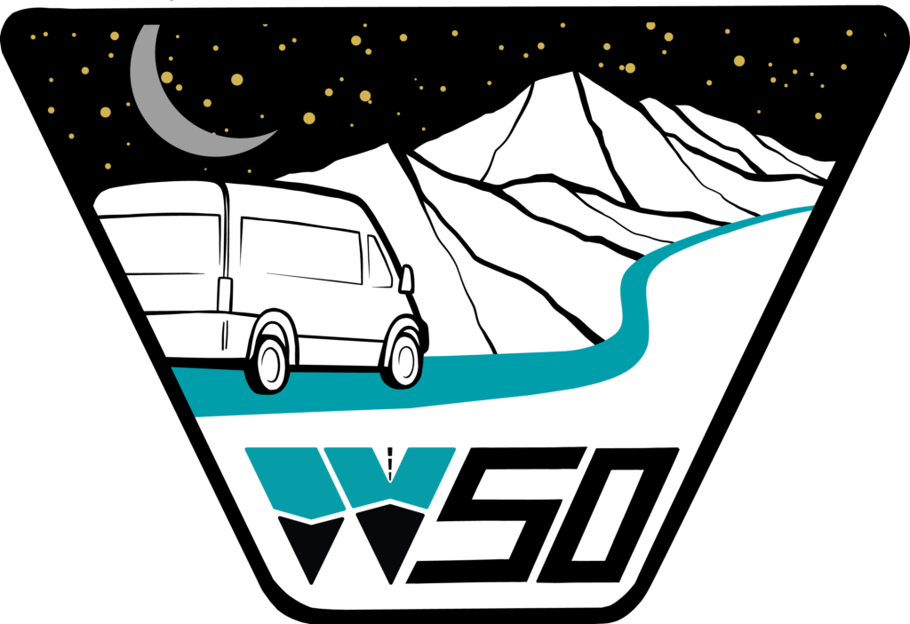 Wayfarer 50 Patch Wayfarer 50 Patch - graphic of van set against mountains with a night sky with a silver moon and stars