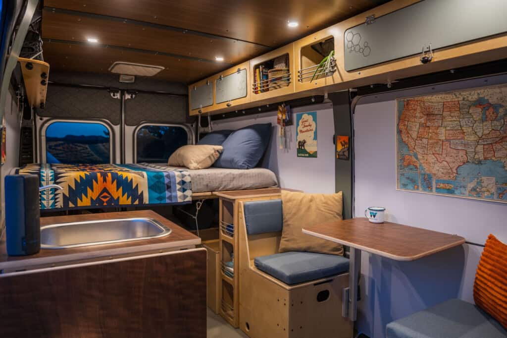 interior shot of a camper van conversion made in Colorado